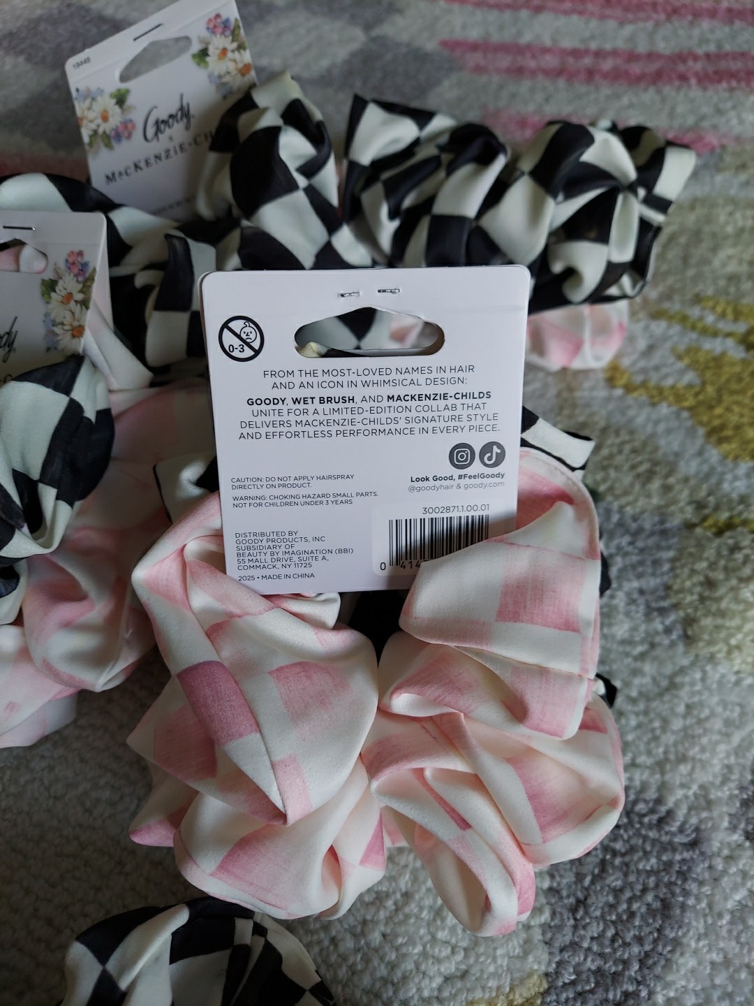 MacKenzie-Childs x Goody Target Rosy Check & Courtly Check Satin Scrunchie 2 CT