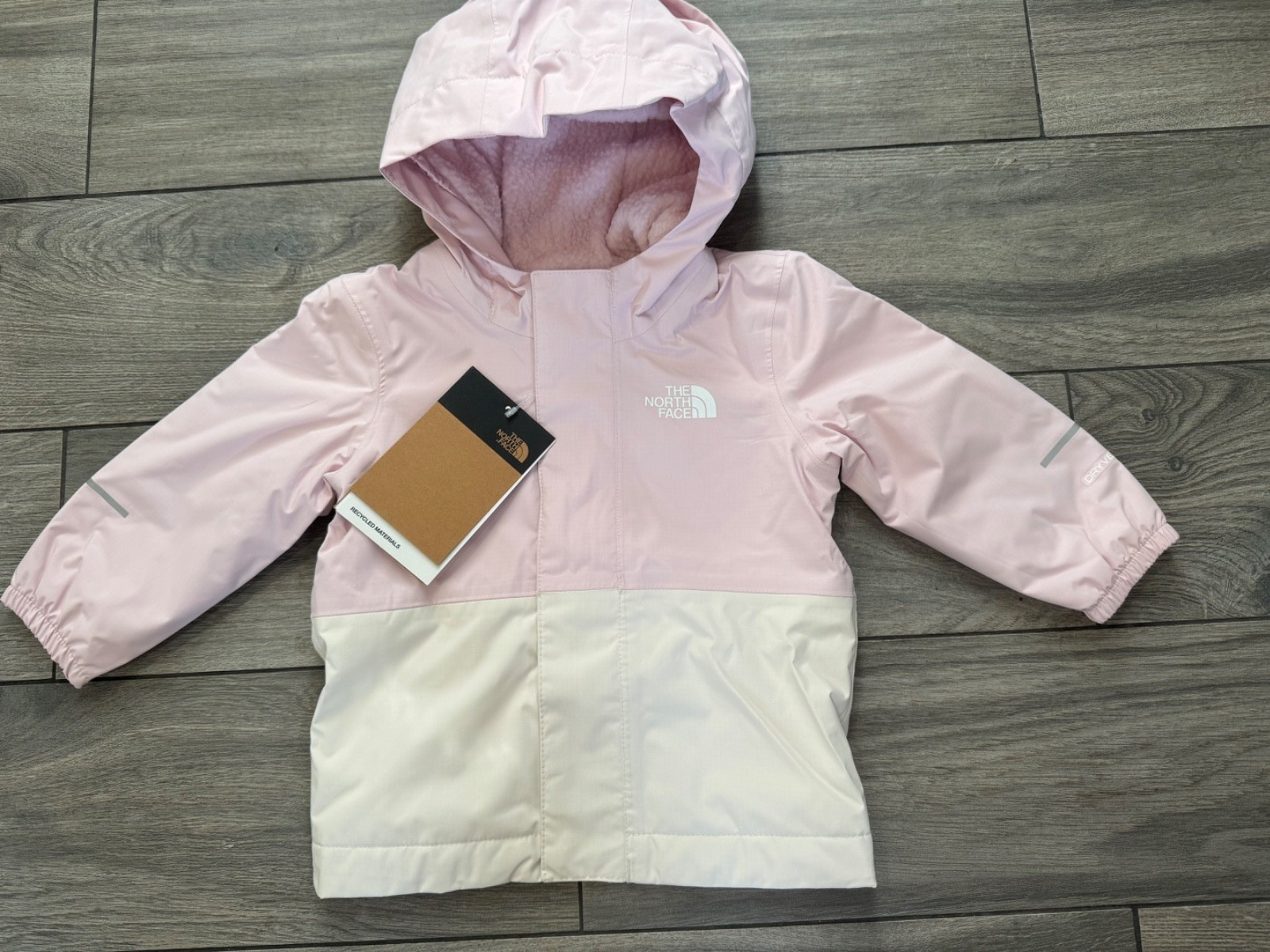 NORTH FACE INFANT GIRLS ANTORA RAIN INSULATED JACKET, PINK/WHITE, NWT