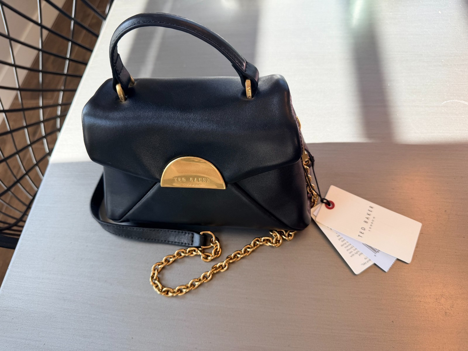 Ted Baker London Poppy Moon Black Leather Top Handle Bag NWT