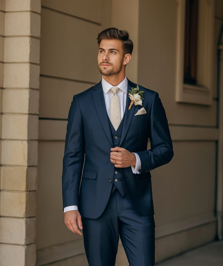 3PCS Men’s Suit Slim Fit Formal Wedding Groom Coat Notch Lapel rom Party Jacket