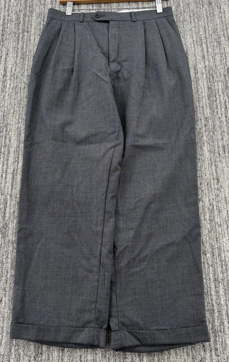 VTG Men’s Relaxed Loose Gray Zigzag Pleated Cuffed Dress Pants Trousers 30×27