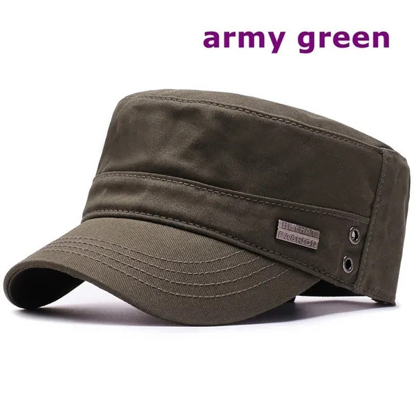 Army Green – Army, Military Flat Cadet Top Hat, Cotton Military Adjustable Cap