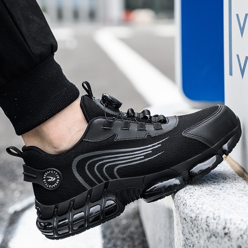 Men Safety Toe Work Shoes Rotating Buckle Breathable Non-Slip Steel Toe Sneakers