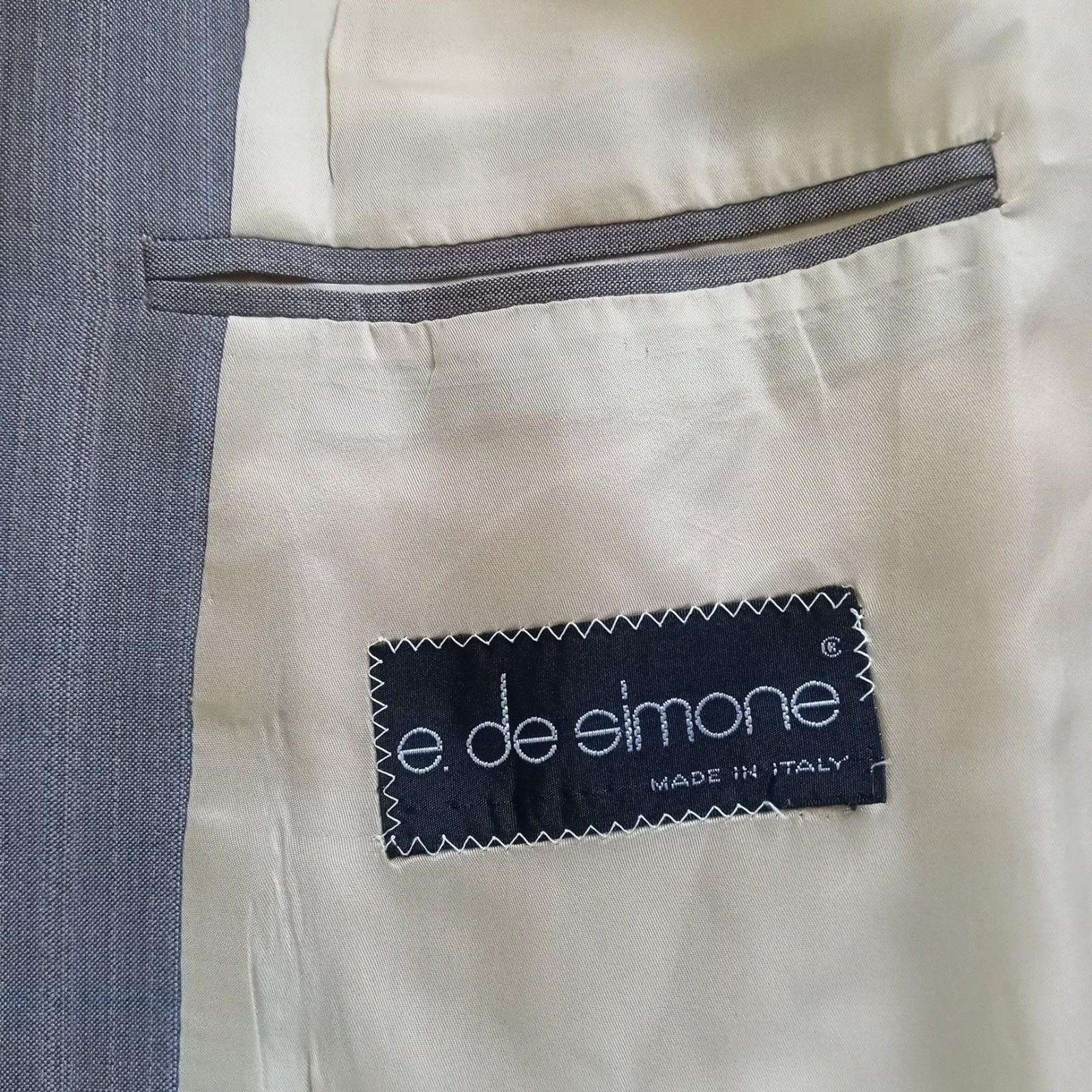 Eduardo De Simone Italy SZ 43 Wool Sport Coat Suit Jacket Stripe Tan Gray Blue