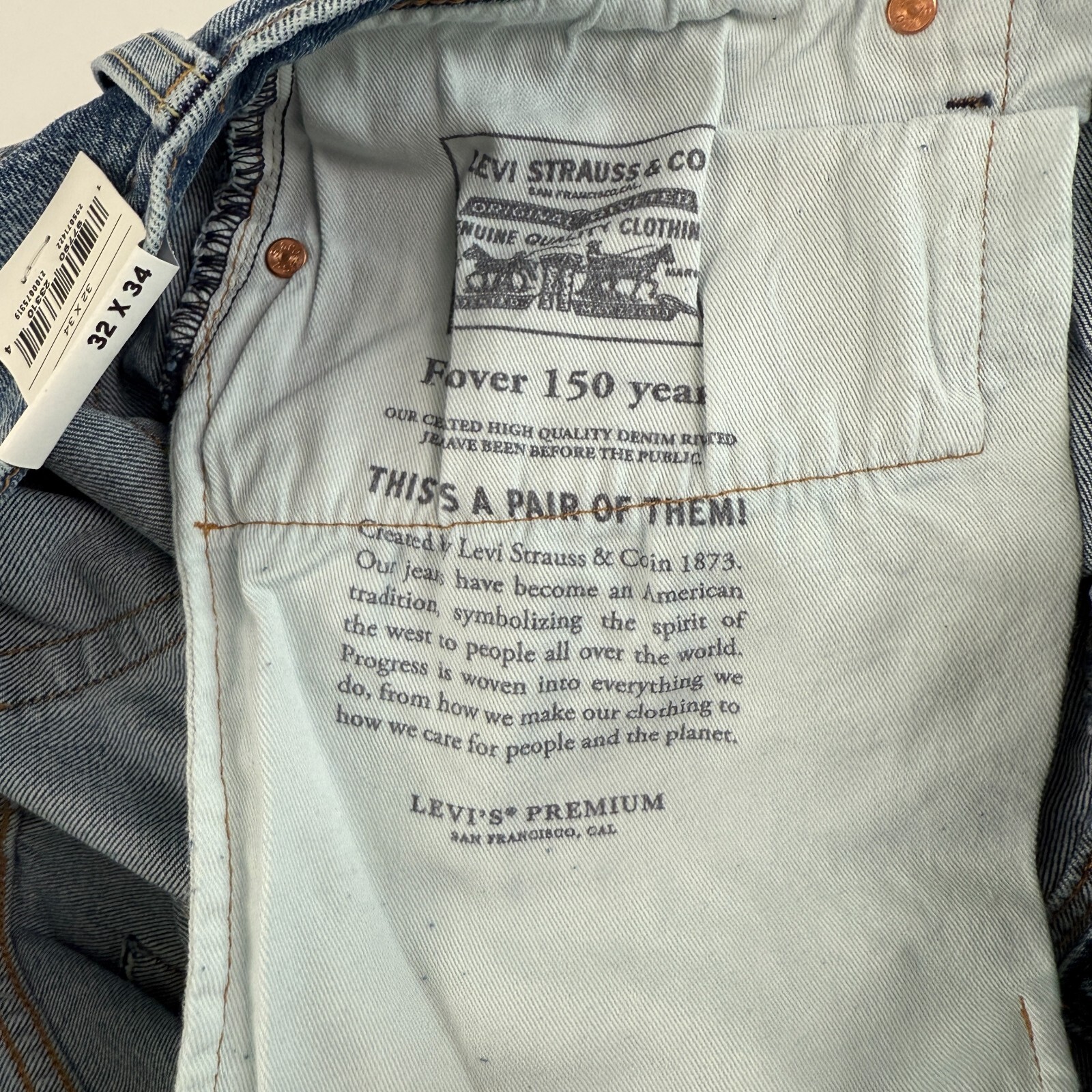 Levi’s Premium Men 502 Taper Fit Stretch Tapered Leg Jeans 32×34 Blue NWT