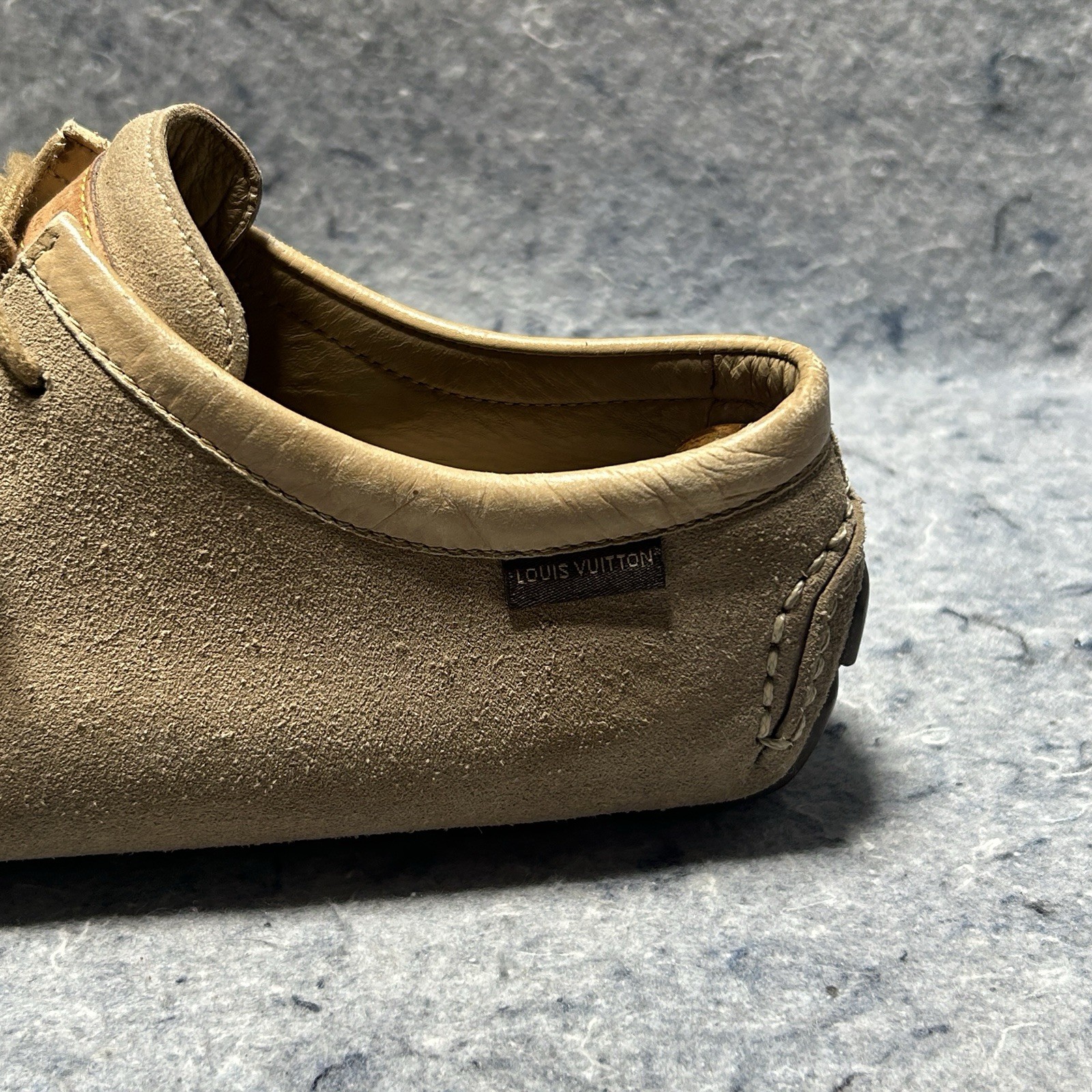 Louis Vuitton Suede TD0053 Shoes Tan Beige Size 38 Made in Italy LV