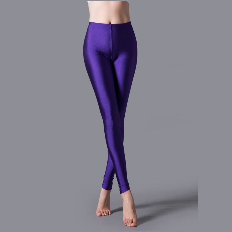 Luxallacki Oily Shiny High Waist Elastic Slim Pants Yoga Leggings Gym Sports