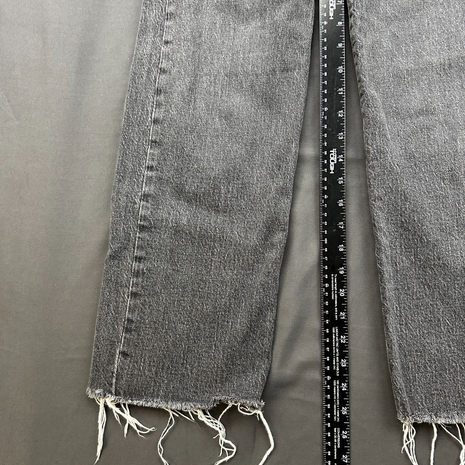Levis Ribcage Ankle Jeans Womens 26 Gray Denim Cotton Straight Leg Frayed Hem
