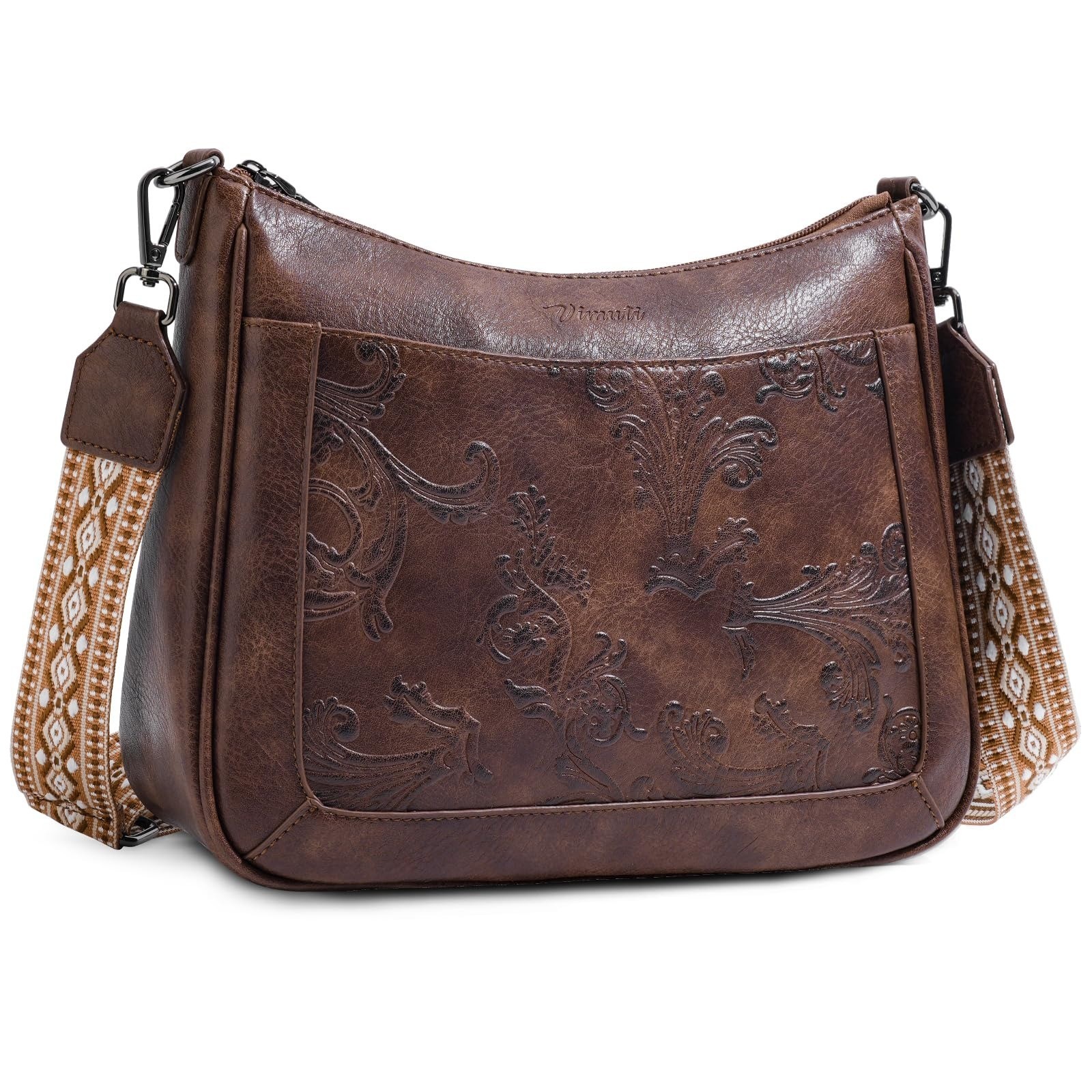 VIMUTI Vegan Leather Crossbody Bag with Adjustable Strap – Floral Design
