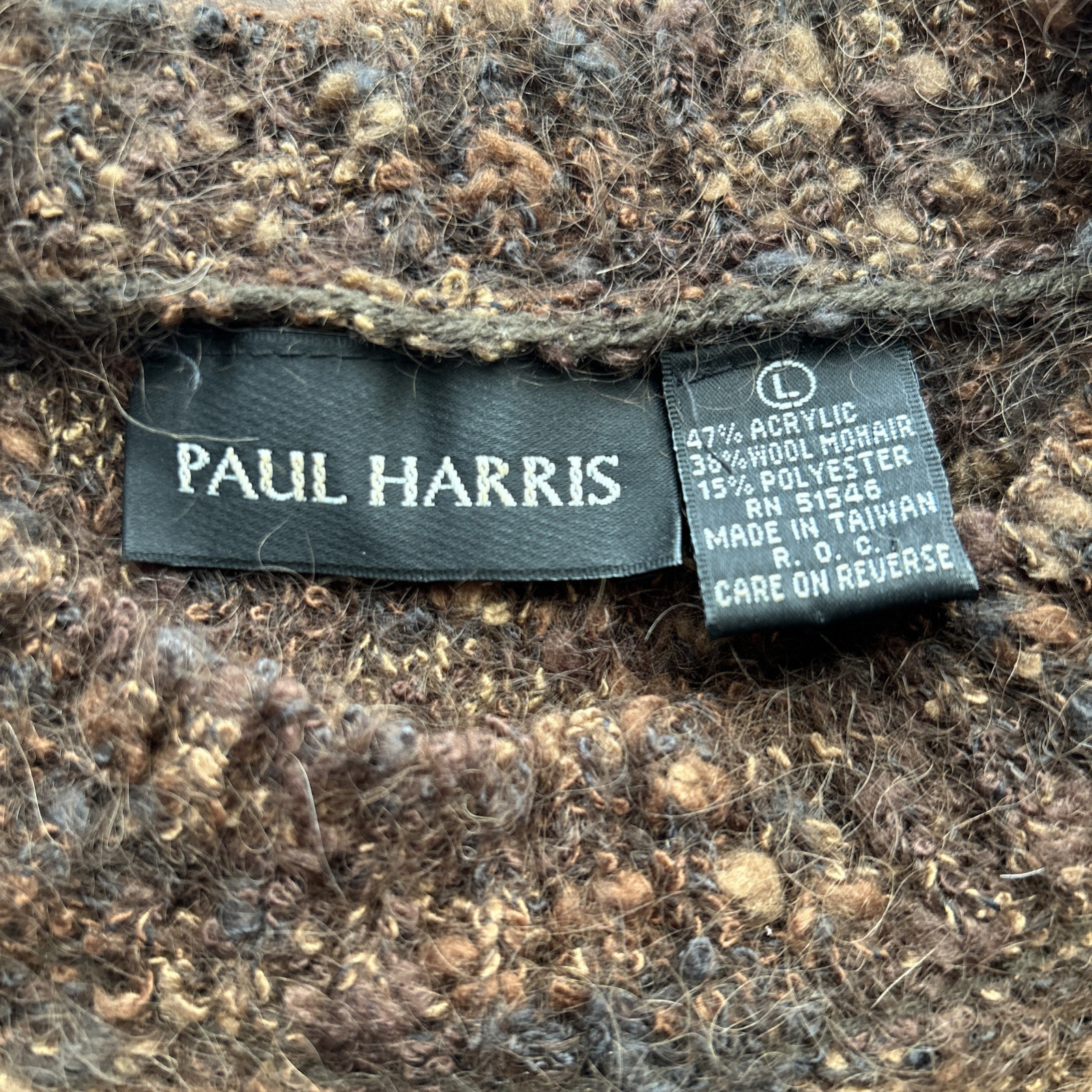 Vintage Paul Harris Mohair Wool Blend Adult Large Brown Pullover Sweater EUC