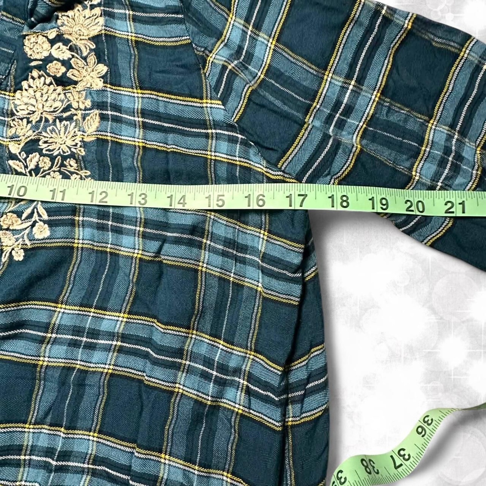 Boho aesthetic 90s girl long sleeve quarter button plaid top
