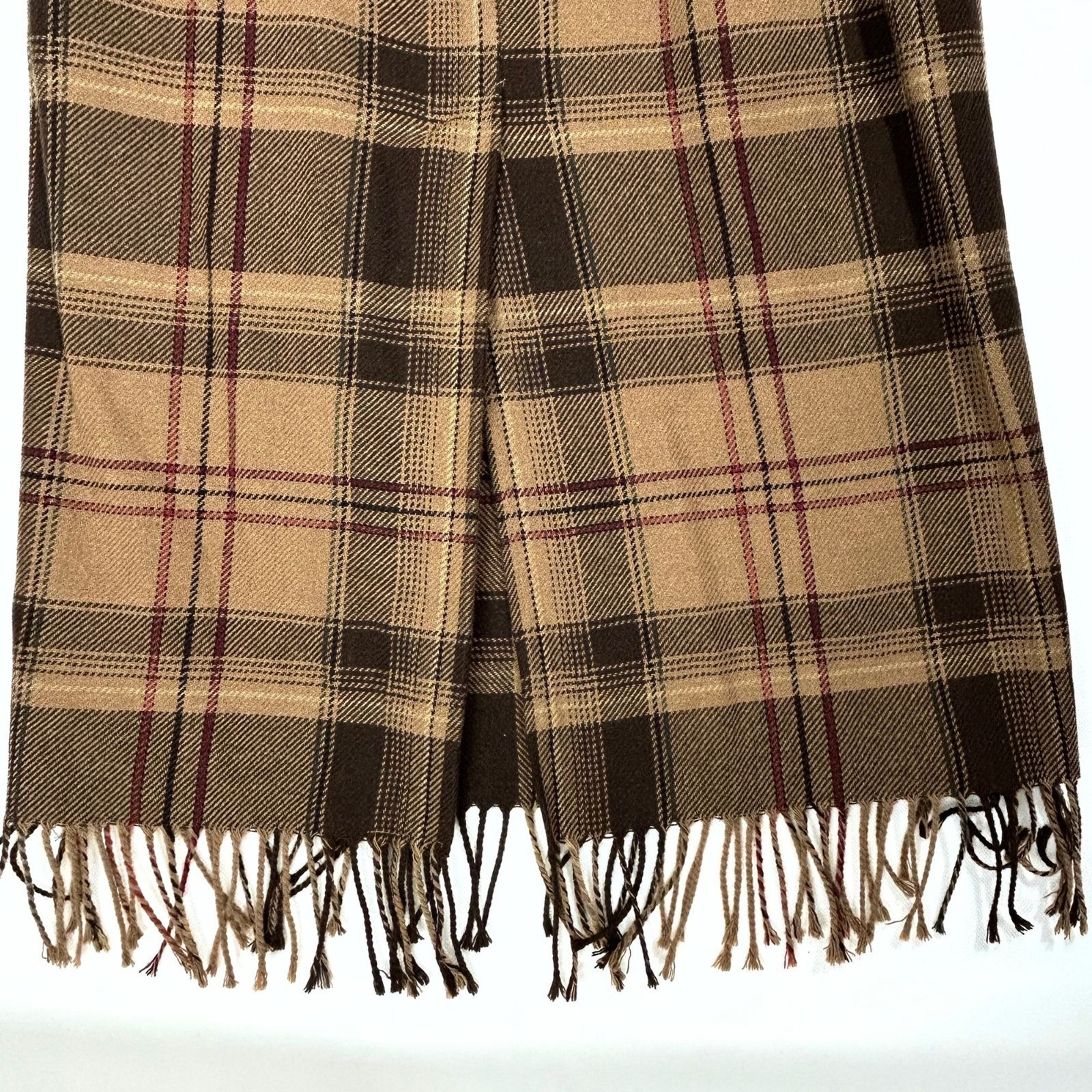Requirements Plaid Fringe Skirt Womens 10 Brown Wool Blend Academia