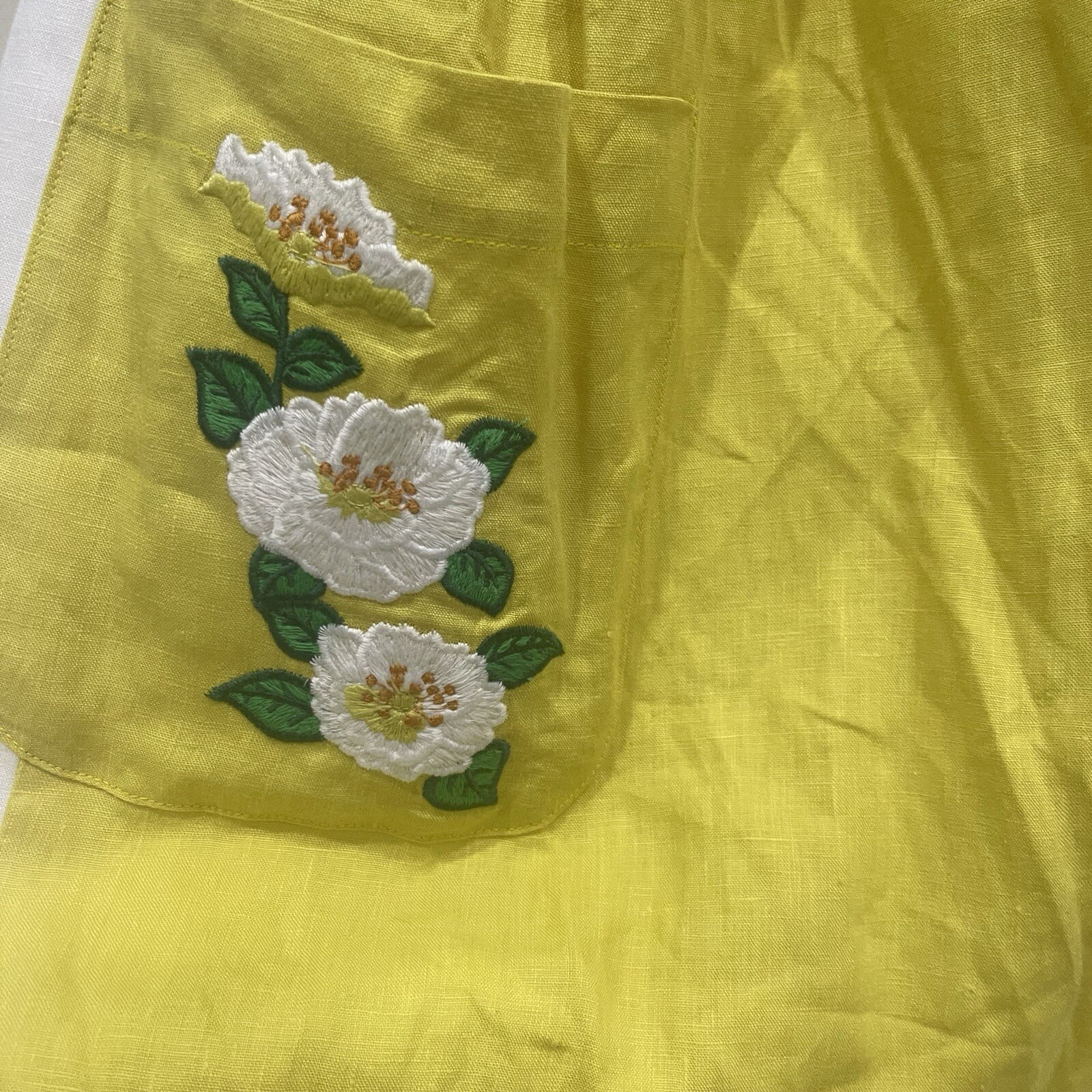 Fanm Mon Large Linen Yamile Floral Embroidered Halter Midi Dress Mustard Lime