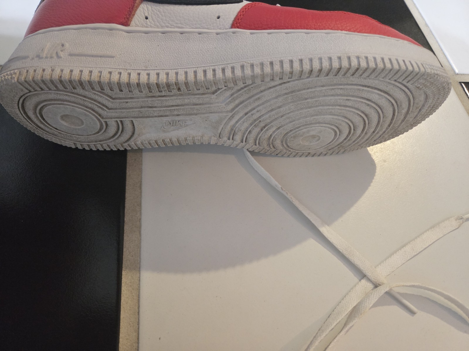 Nike Air Force 1 Low Top Men’s Sneaker Red/White/Black Colorblock Lace-Up