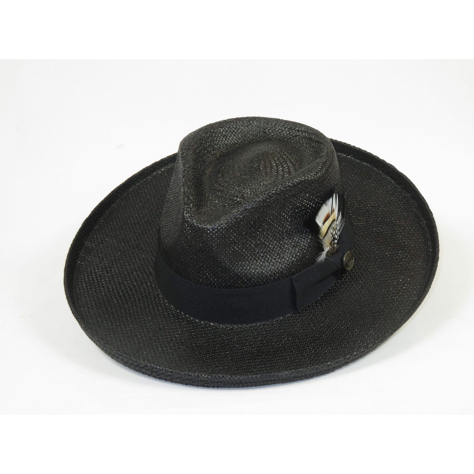 Men’s Bruno Capelo Genuine Straw Hat Wide Brim Pencil Curl COLONIAL CO-Black