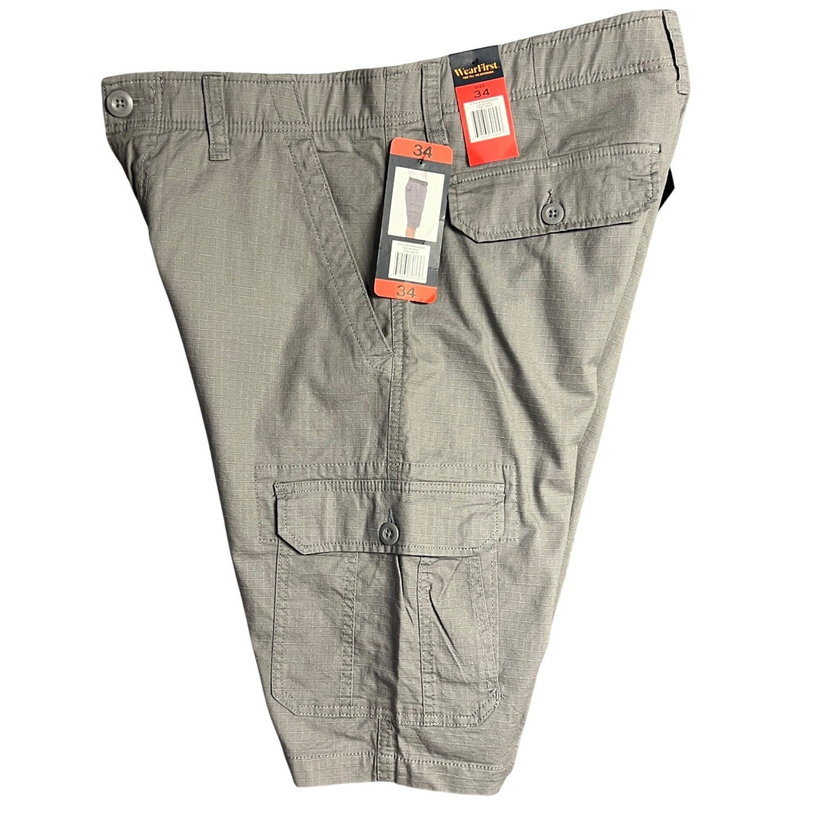 WearFirst Gray Ripstop Cargo Shorts Mens 34 Free Band Comfort Fit Utility Hiking