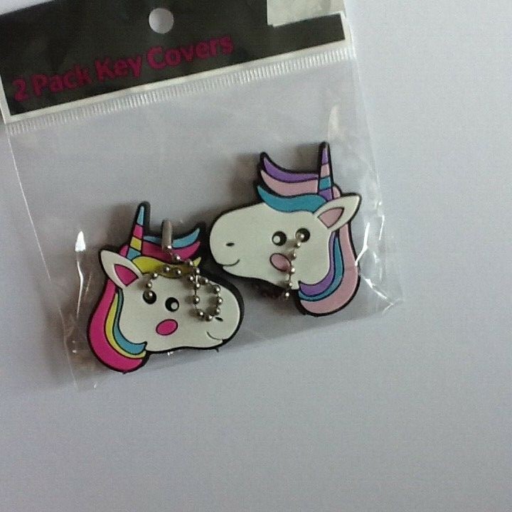 NEW! Key Covers Set of 2 Unicorn Rainbow Girly Cutesy Vibrant Soft Silicone