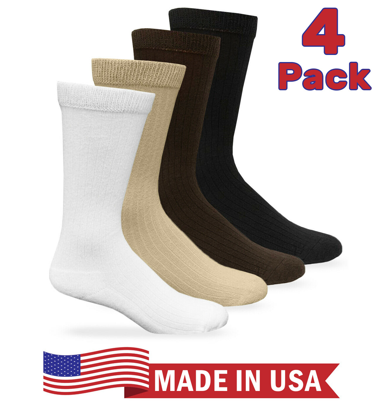 Carolina Ultimate Mens Seamless Non-Binding Cushion Ribbed Dress Crew Socks 4 Pr