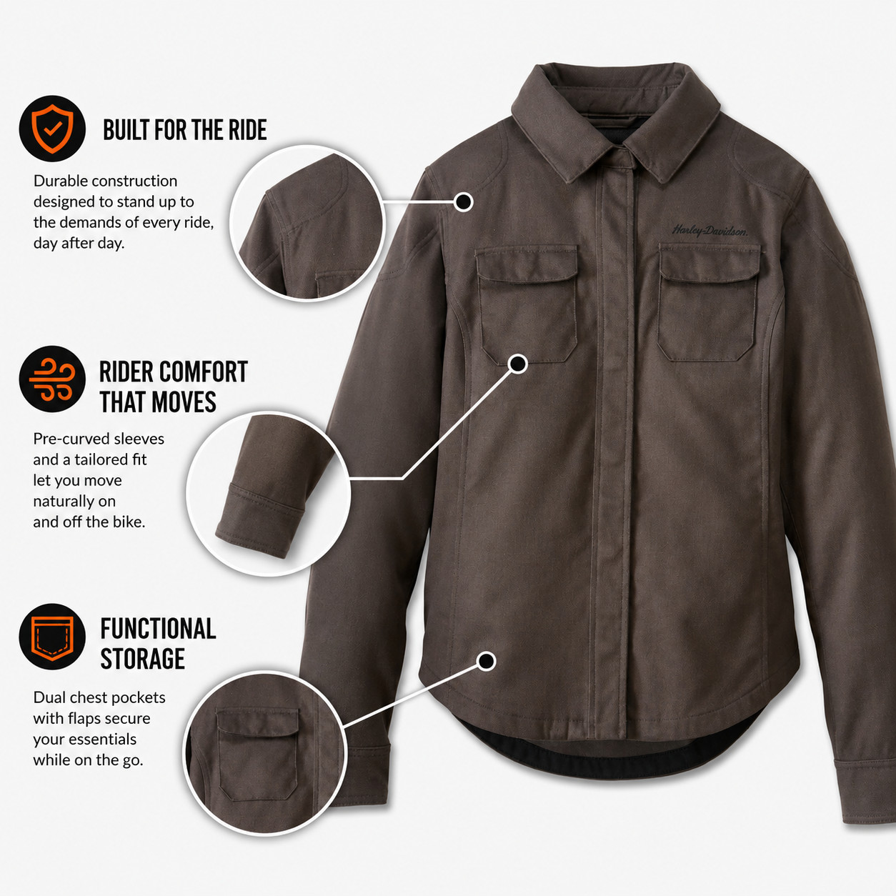 Harley-Davidson Women’s Operative 2.0 Motorcycle Riding Shirt Jacket, 98199-24VW