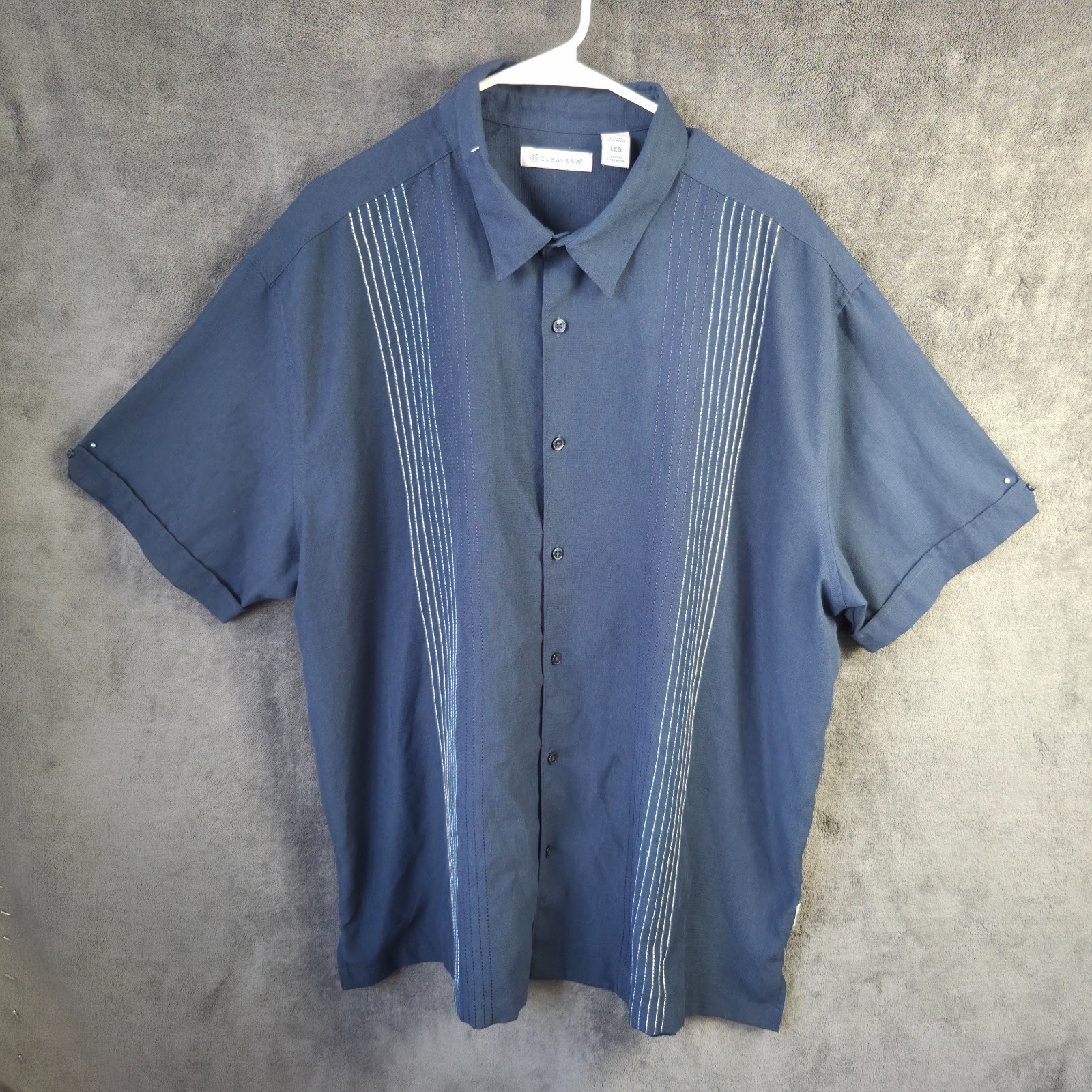 Cubavera Shirt Men 2XL Navy Blue Short Sleeve Button Up Embroidered Guayabera