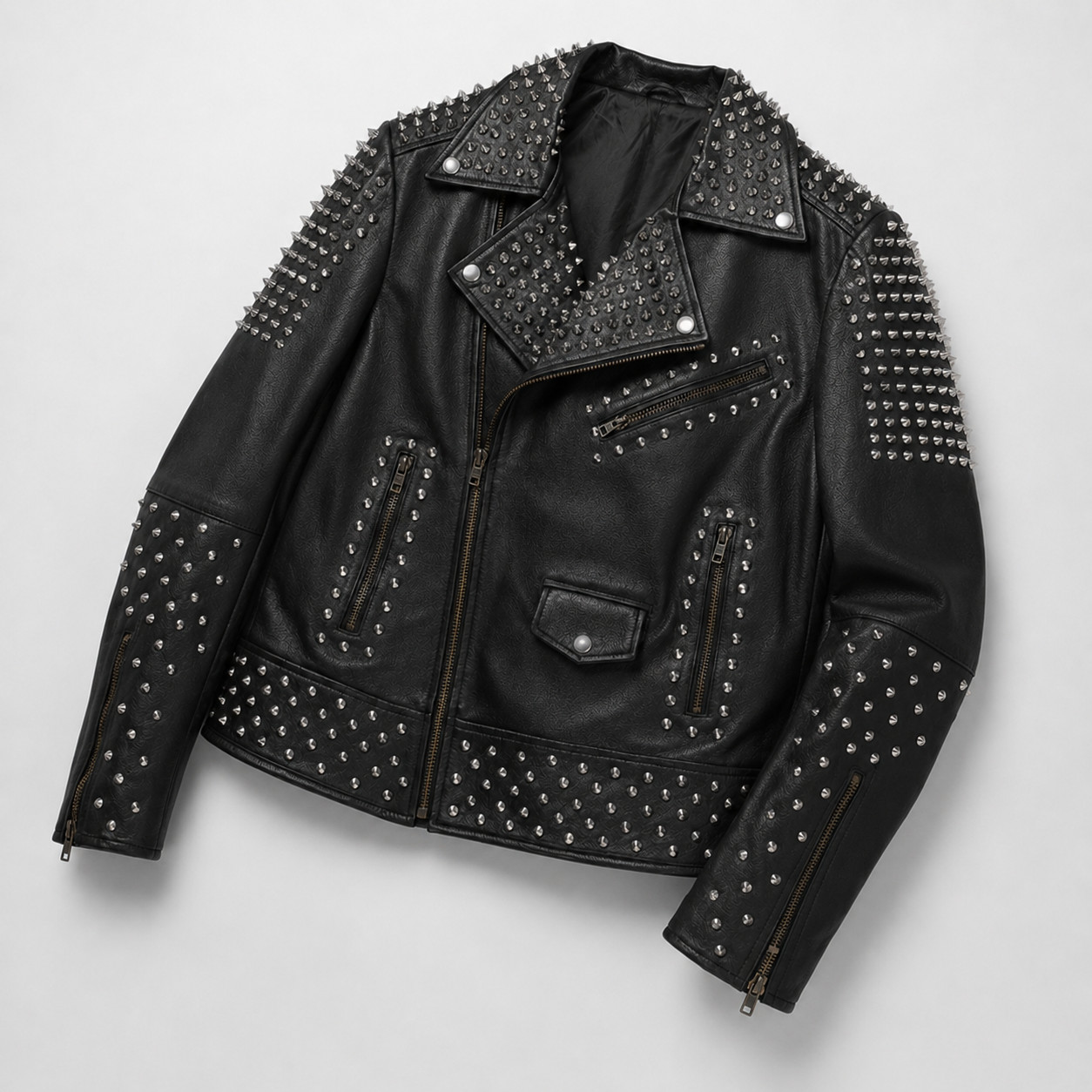 Black Leather Studded Spiked Punk Biker Moto Jacket Gothic Rock Unisex