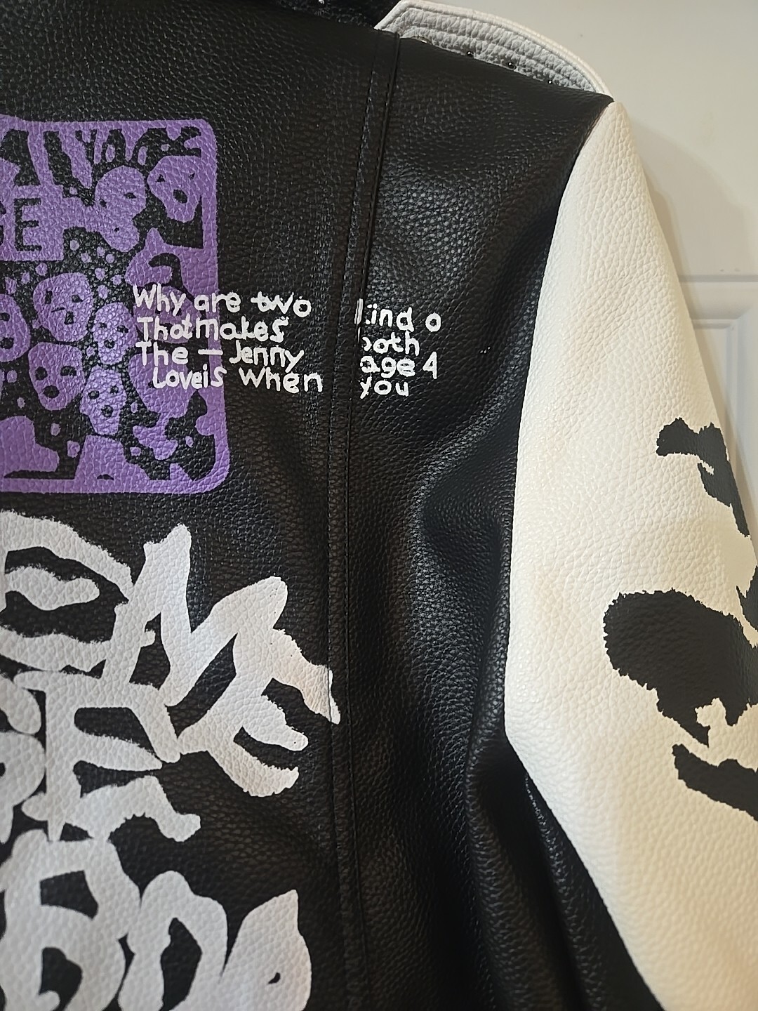 DARKSHE STUDDED JACKET FAUX LEATHER GRAFFITI VEGAN PU WOMENS MEDIUM BLIZZARD