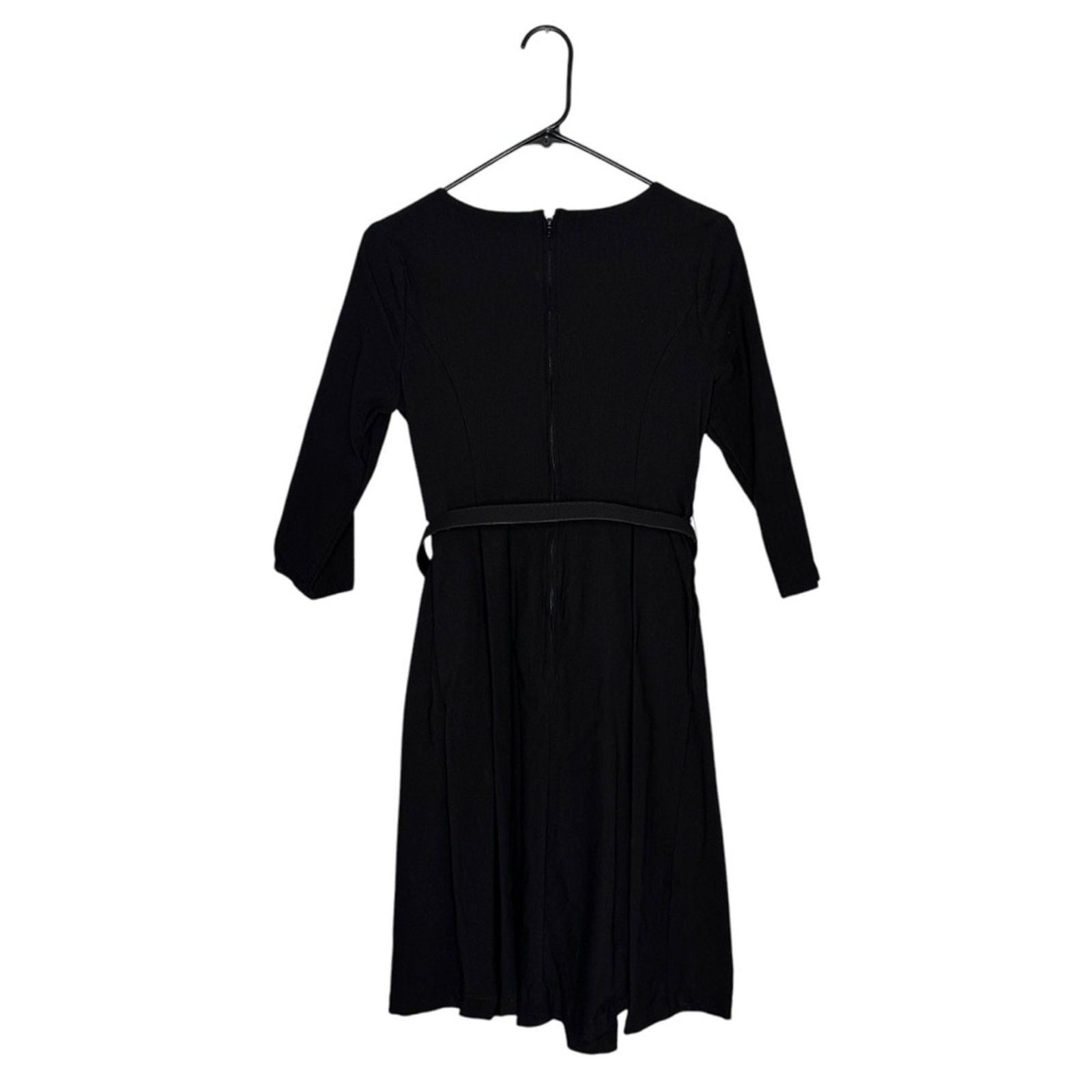 ModCloth Large Black Rayon/Nylon/Span “Sartorial Secret” Belted Fit Flare Dress