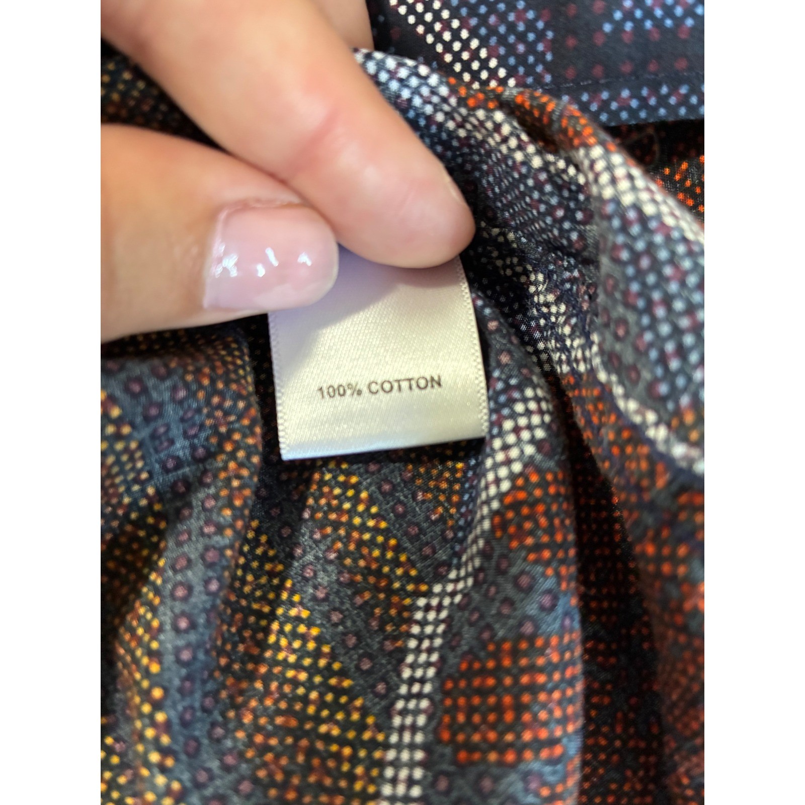 Murano Slim Fit Button Down Shirt Mens Medium Blue Orange Geometric Print Cotton