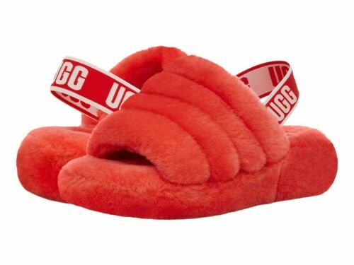NEW UGG WOMENS FLUFF YEAH RED CURRANT SLIPPER SLIDES SIZE 5, 6, 7, 8, 9, 10, 11