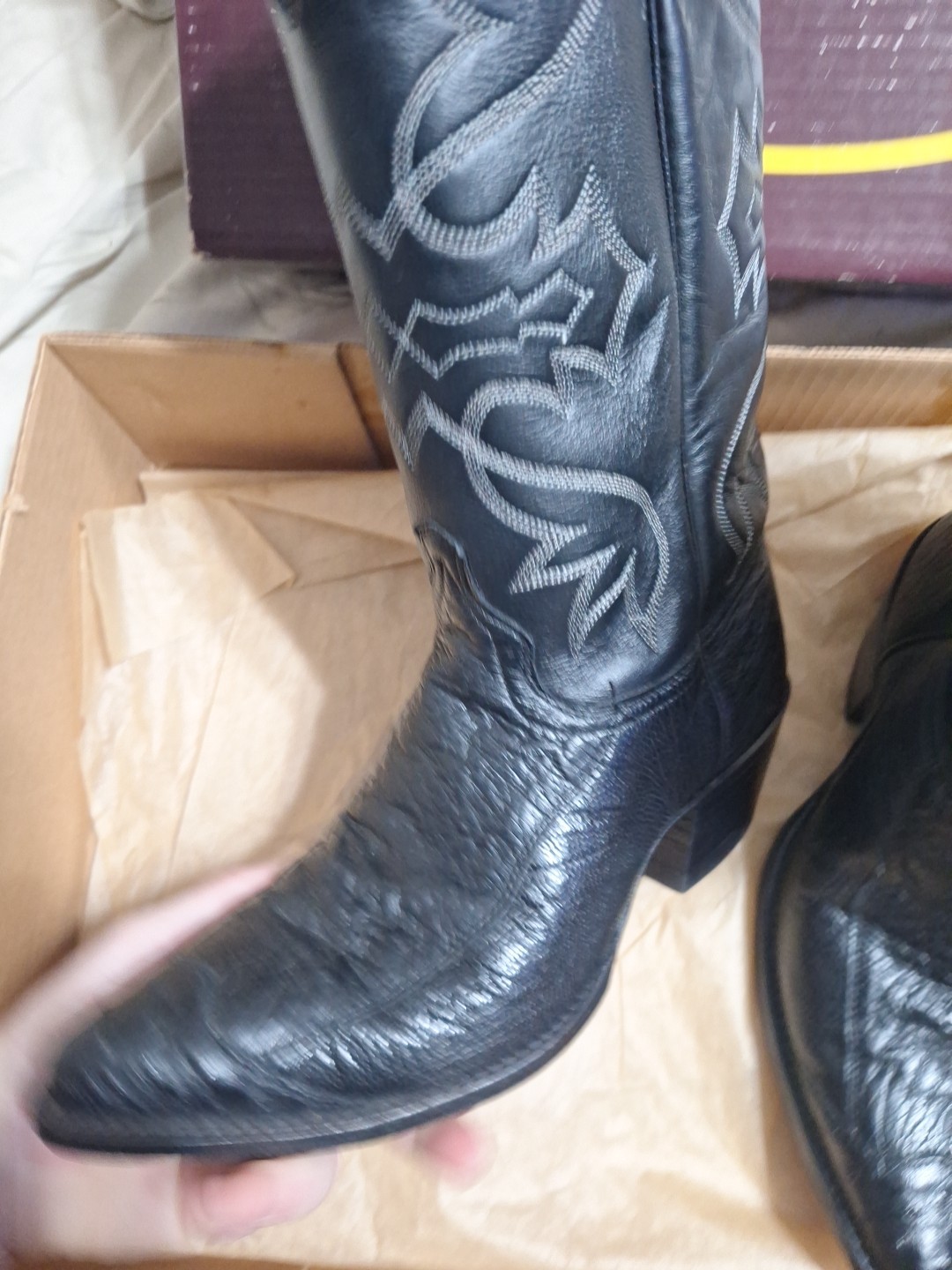 J Chisholm Cowboy Boots 8D, Exotic Ostrich Leg Leather, Excellent. Handmade USA
