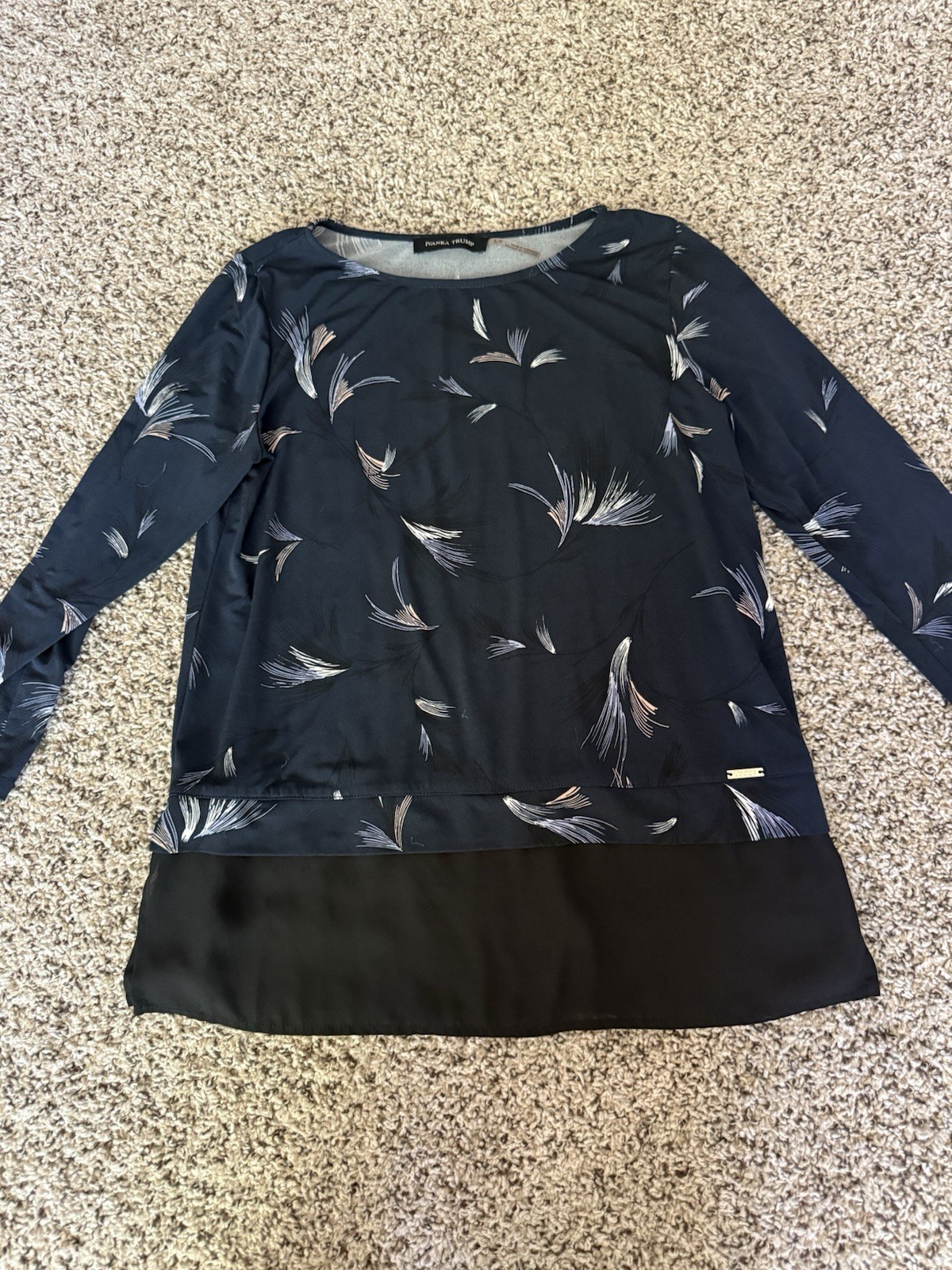 Ivanka Trump Women’s S Black Floral Chiffon Long Sleeve Blouse