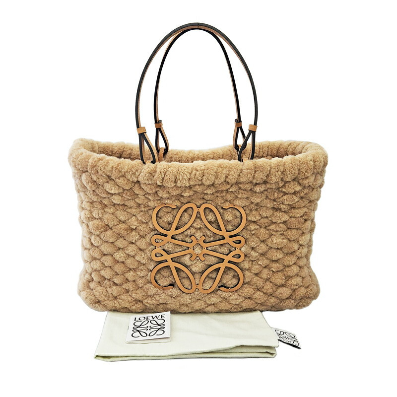 LOEWE Basket Tote Bag Anagram Beige Camel 16.9 x 10.6 inch Unused Authentic
