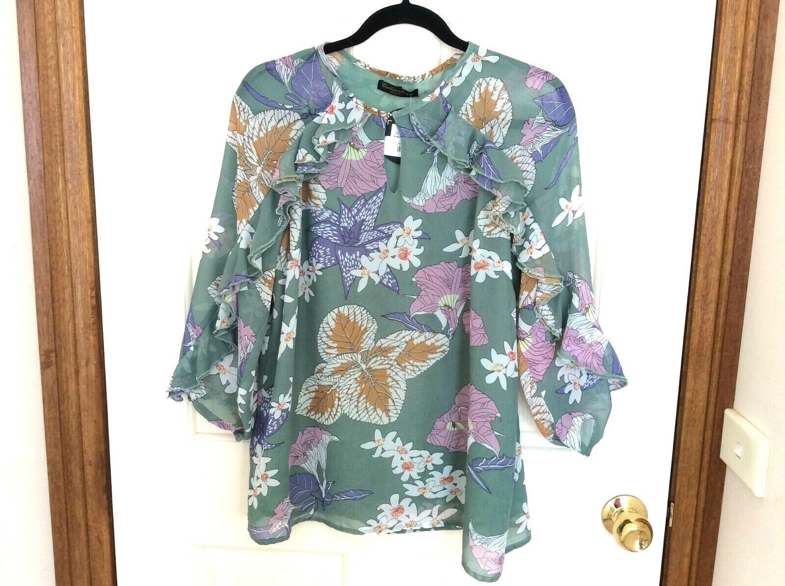 CAROLINE MORGAN 3/4 SLEEVE FLORAL SUMMER BEACH HOLIDAY TOP BLOUSE SIZE 10