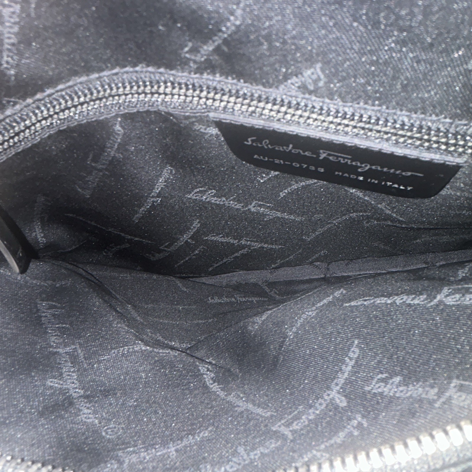 Salvatore Ferragamo Black Shoulder Bag Medium Zip Silver Hardware Logo Strap