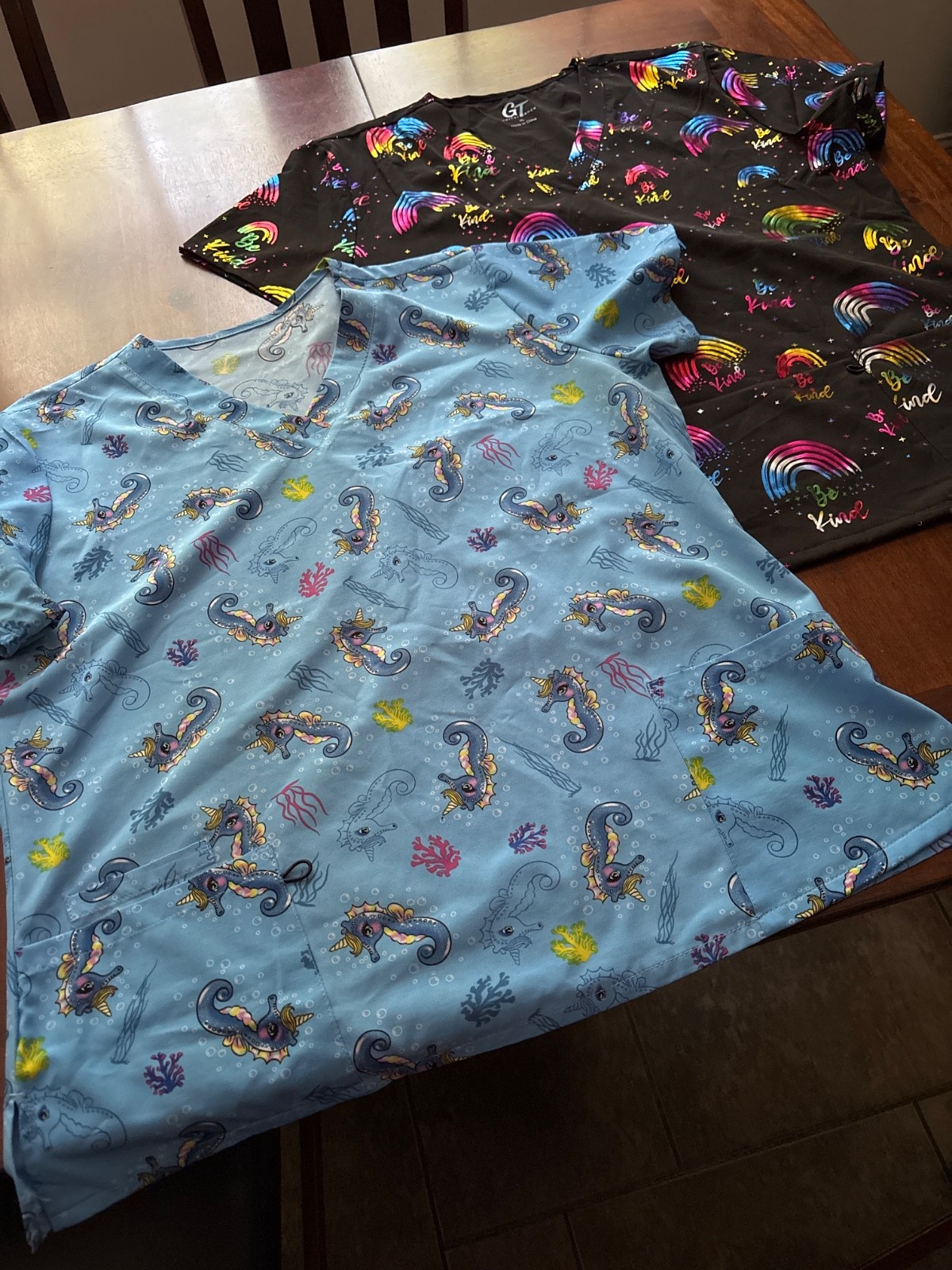 Nurse Scrub Lot of 2 sz XL Seahorse/be kind