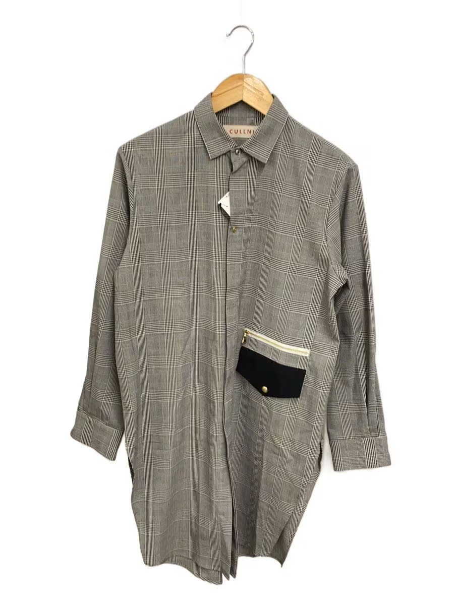 CULLNI Long Check Shirt, Size 1, Polyester, Gray, 19-AW-016