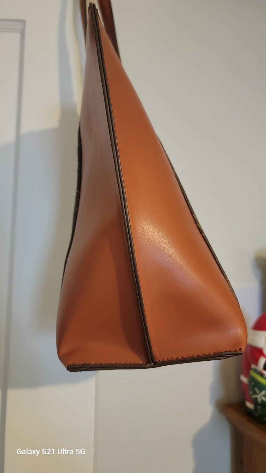 Adrienne Vittadini Monogram Shoulder Handbag Brown Purse Bottom Studs Base Zip