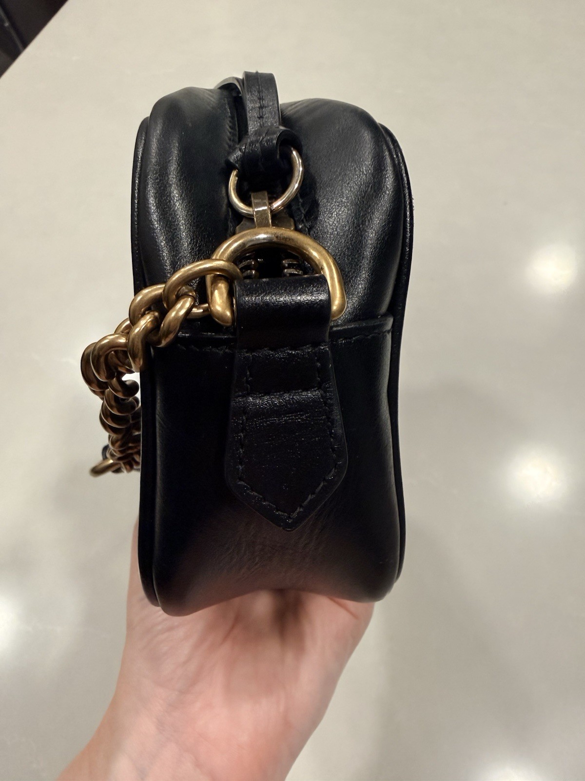 Gucci GG Marmont Mini Camera Bag Black Quilted Zip Crossbody Chain Strap