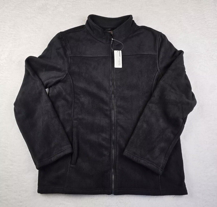 Full Zip Fleece Jacket Sweater Size XL Black Collared Pockets Casual Comfort