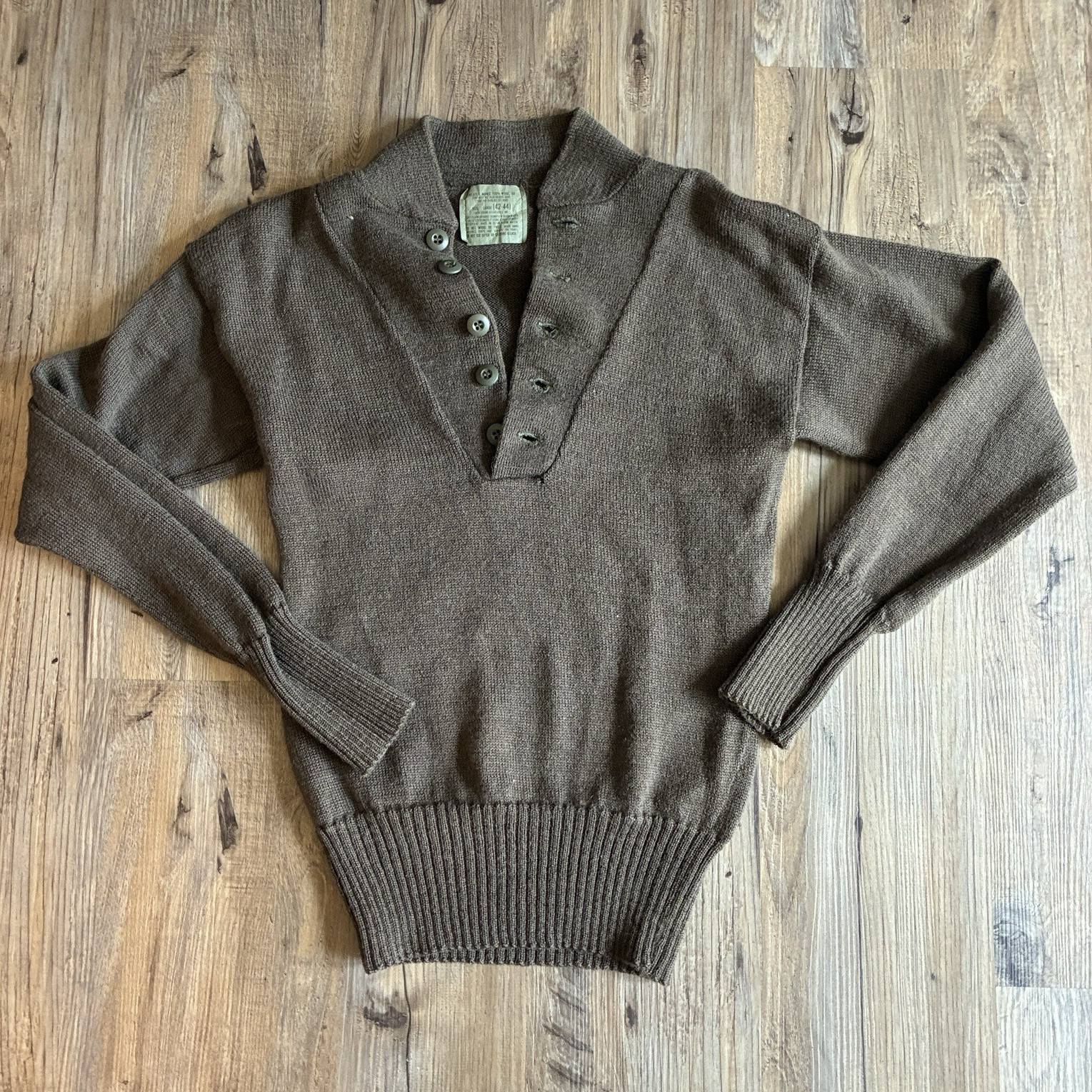 Jack Young Associates Inc Military Brown Wool Knit Sweater SHRUNKEN