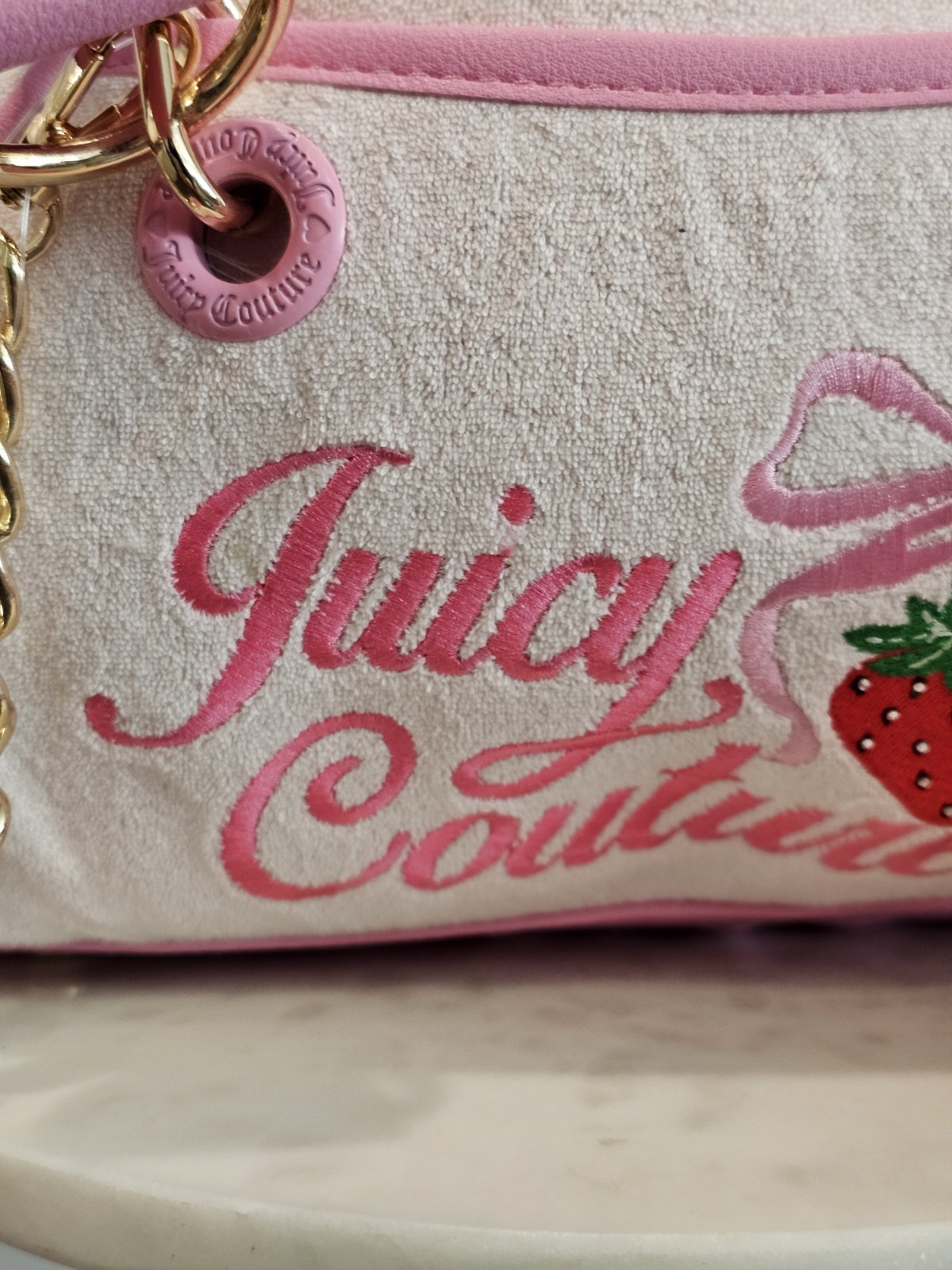 Juicy Couture Pink Strawberry Satchel Top Handle Bag Zip Adjustable Strap