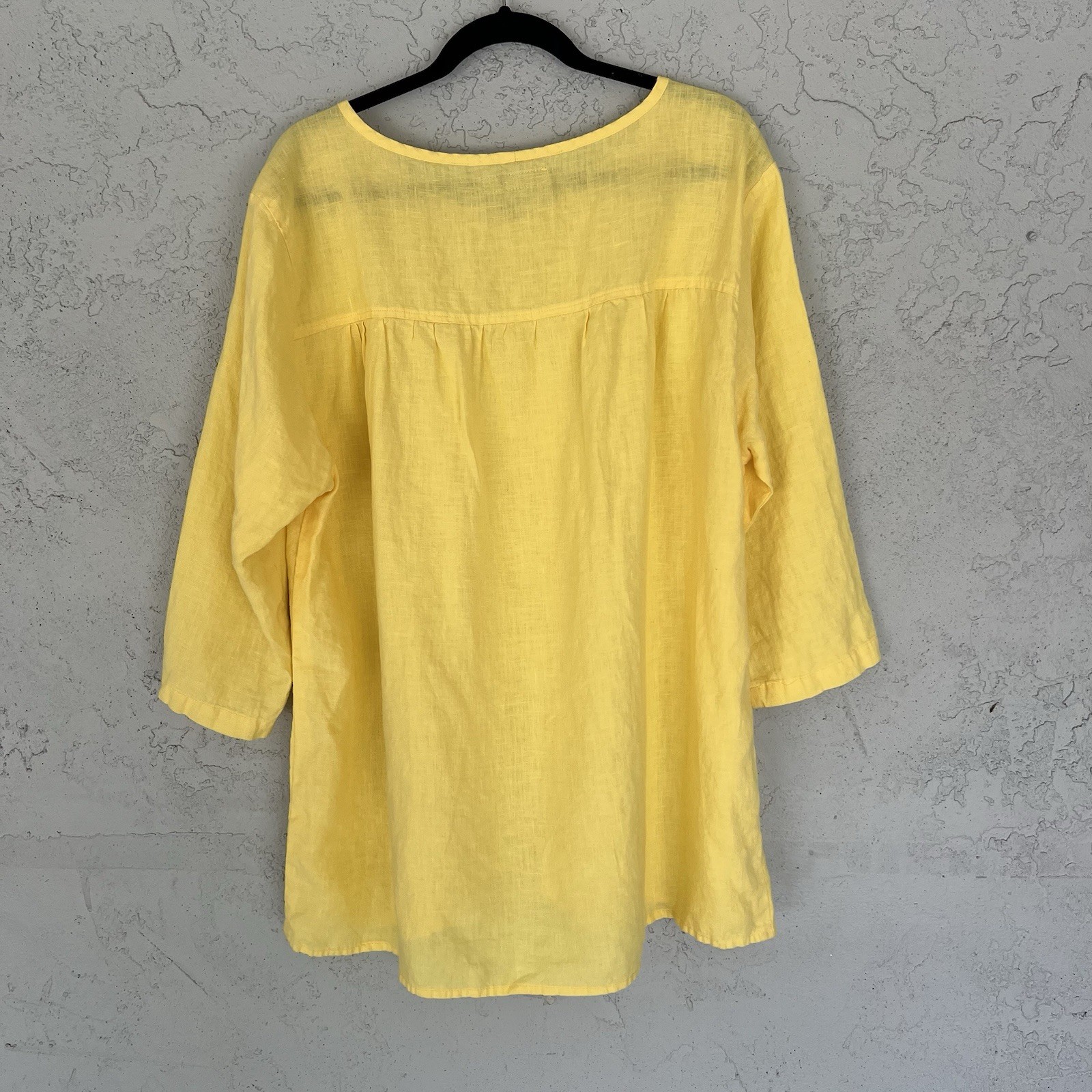 Flax Linen Yellow V-Neck Top Size 1G 2X Lagenlook Coastal Lightweight Relaxed