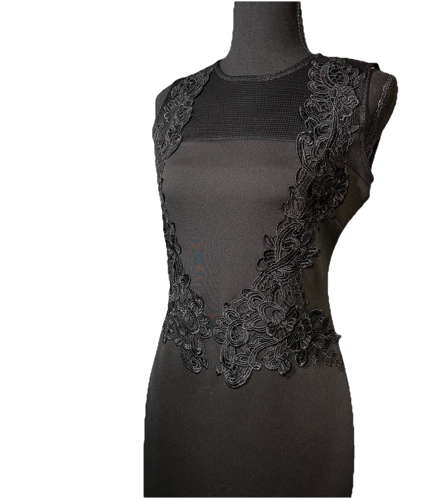 Calvin Klein Black Neoprene Lace Embroidered Pencil Dress 4 Mini Sleeveless