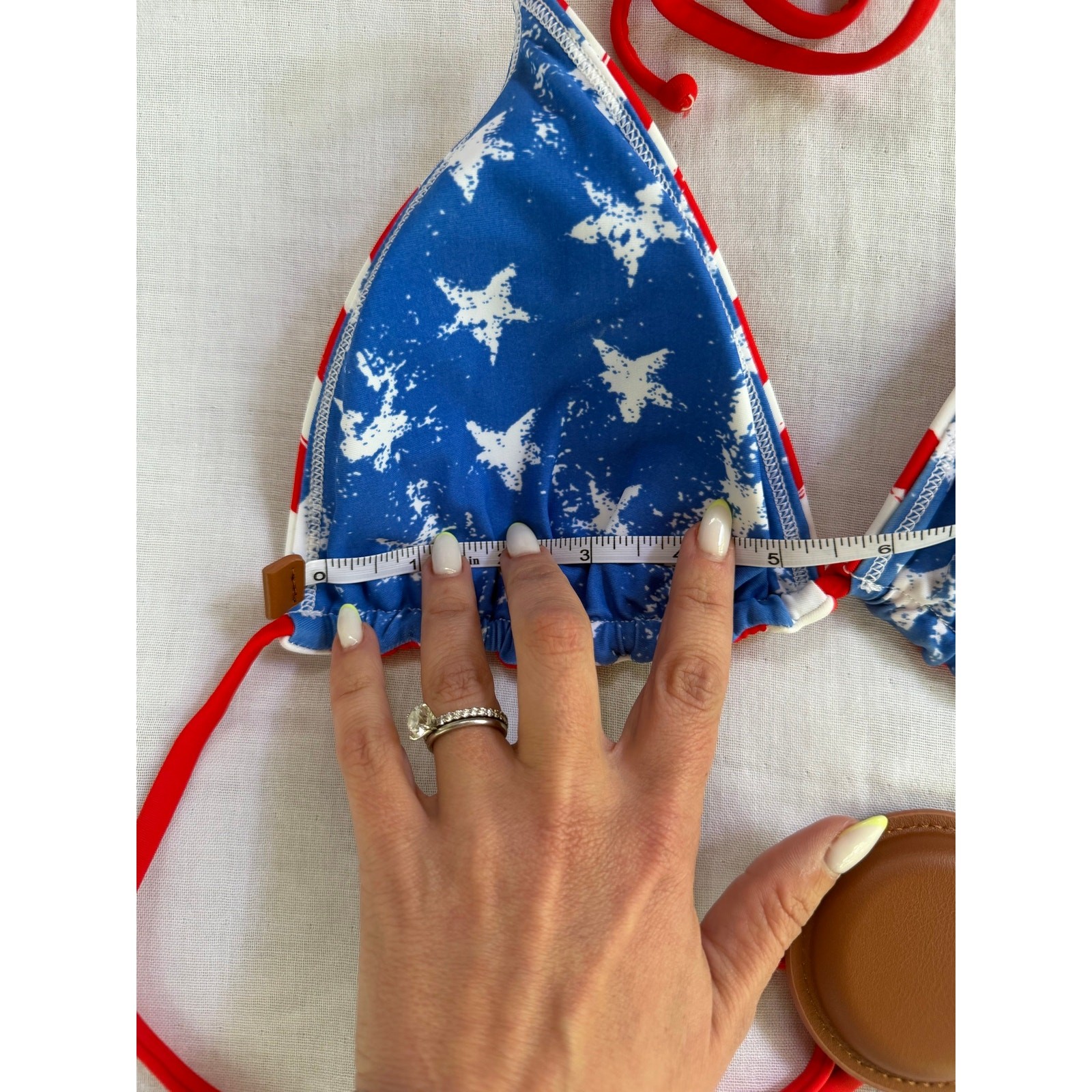 Reversible Patriotic Red White Blue Triangle String Bikini Top USA Flag
