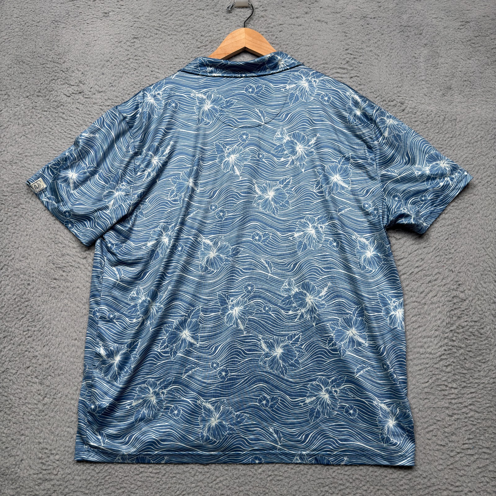 Laguna Swim Polo Shirt Men XL Blue Floral Tropical Hibiscus Stretch Short Sleeve