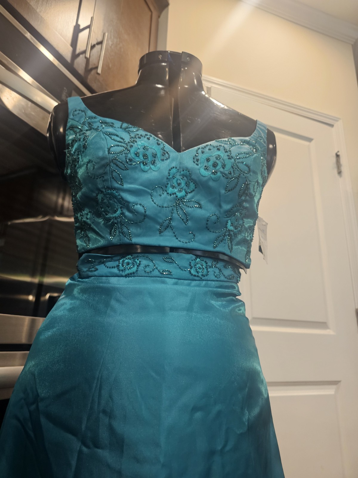Alyce Design Blue Green Teal Beaded Two Piece Dress 6