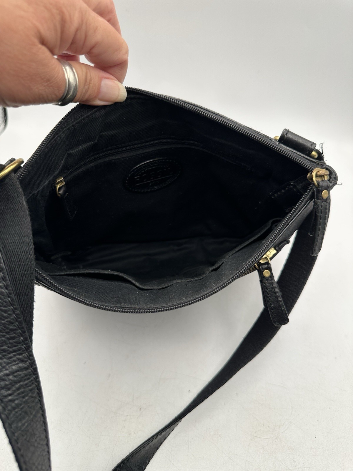 Fossil SHB 1112 Purse Black Leather Crossbody Or Shoulder 58” Adjustable Strap