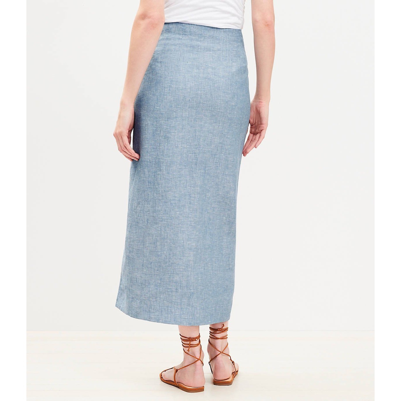LOFT Linen/Cotton Midi Skirt High Waisted Front Slit Lined Light Blue Size 14/XL