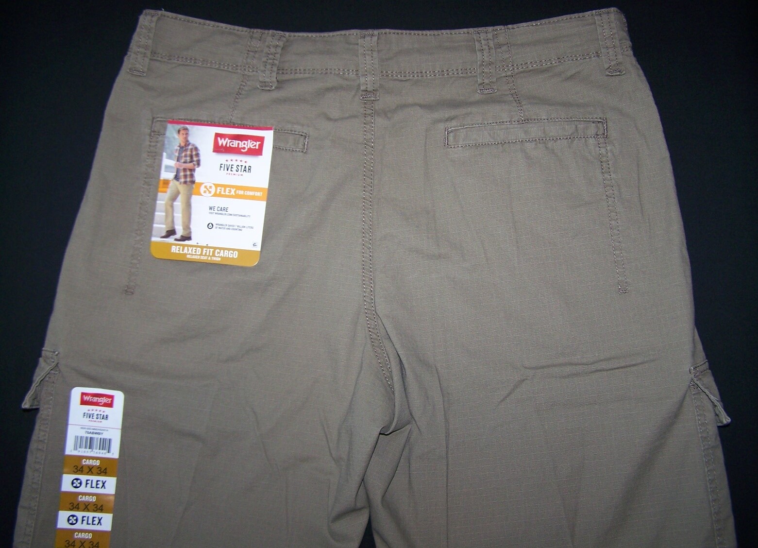 Men’s Wrangler RipStop Cargo Pants w/ Stretch Relaxed Fit Barley CHOOSE SIZES