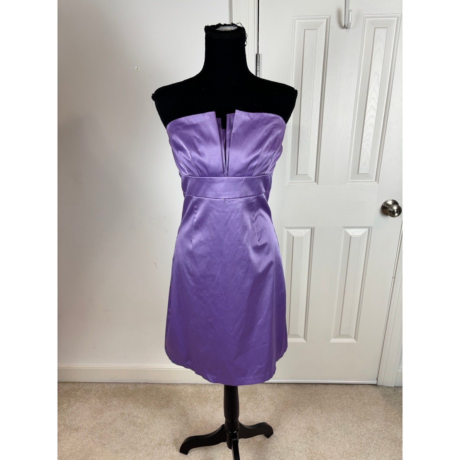 Vtg Y2K Bloom Purple Satin Strapless Cocktail Dress Notched Neckline Mini Size M